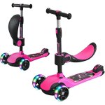 Trottinette 3 en 1 - marque - rose fonc� - si�ge et guidon r�glables - roues led