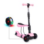 Trottinette 3 en 1 yoleo - rose - sige amovible - 2  8 ans - 3 roues lumineuses