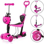 Trottinette 5 en 1 avec sige amovible pour enfant - rose - hauteur rglable - 3 roues lumineuses led ...