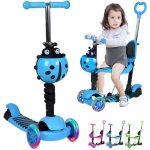 5 en 1 trottinette bleu pour enfants avec si�ge amovible r�glable et poign�e de pouss�e trottinette l�g�re ...