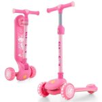 Costway trottinette enfant pliable 3 roues 37  60 mois - plateau large - roues en pu eclaires ledfrein ...