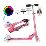 Trottinette enfant rose - trottinette fille 2 roues pliable hauteur rglable clignotantes en pu charge ...