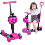 Trottinette rose pour enfants avec si�ge amovible r�glable et poign�e de pouss�etrottinette l�g�re avec ...
