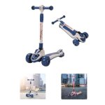 Trottinette pliable pour enfant - peiqilasan - grande - roues en pu clignotantes - bleu et blanc