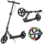 Trottinette pliable gris ado avec frein au guidon et grande roue hauteur ajustable 3 niveaux 9 - 14 ans ...