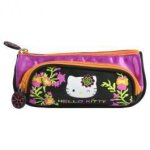 Trousse - hello kitty - noir - 2 compartiments - zippe - dimensions 21. 5 x 9. 5 x 7 cm