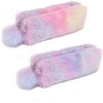 Trousse en peluche arc - en - ciel pour filles - lot de 2 - trousse  crayons mignonne et douce