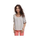Tunique femme coton - lin beige � dentelle - coupe large (taille 36 - 38)