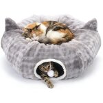 Tunnel chat rond xxl en peluche douce tunnel pliable2 entr�es coussin circulaire lavable pour chat chatons ...