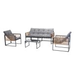 Turini - salon de jardin 5 places noir effet rotin coussins gris Turini - salon de jardin 5 places noir effet rotin coussins gris