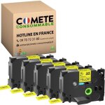 Tze641 - 5 rubans compatibles brother tze - 641 noir sur jaune pour �tiqueteuse brother p - touch - 18mm ...