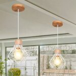 U - do 2pcs lustre intrieur design cratif suspension cage en mtal bois blanc e27 lampe de plafonde ...