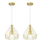 U - do 2pcs lustre suspension luminaire vintage 25cm lampe cage forme diamant en mtal dor pour salon ...
