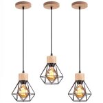 U - do 3pcs lustre intrieur design cratif suspension cage en mtal bois noir e27 lampe de plafonde ...