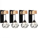 U - do 4pcs applique murale cage en fer noir vinatage lampe en bois éclairage de mur créatif industriel ... U - do 4pcs applique murale cage en fer noir vinatage lampe en bois éclairage de mur créatif industriel ...