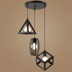 U - d suspension cage forme m�tal contemporain corde adjustable - luminaire lustre industriel 3 lampes ...