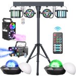 Uking ensemble de 6 jeux de lumi�re compacts et puissants + 2 machine � fum�e + portique lumi�re dj lumi�re ...