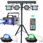 Uking ensemble de 6 jeux de lumiere dj compacts et puissants + machine � fum�e + portique r�glable lumi�res ...