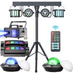 Uking ensemble de 6 jeux de lumiere dj compacts et puissants + portique lumi�re dj + machine � fum�e ...