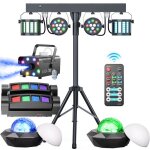 Uking ensemble de 6 jeux de lumiere dj compacts et puissants + portique lumi�re dj + machine � fum�e ...