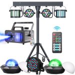 Uking ensemble de 7 jeux de lumiere compacts et puissants + portique lumi�re dj + machine � fum�e lumi�re ...