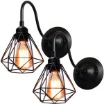 Applique murale int�rieure industrielle r�tro vintage uni 2 pack - wottes - cage diamant noir - e27 - ...