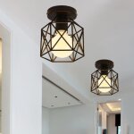 Uni 2pi�ces r�tro industrielle plafonnier en m�tal noir cage carr�e fer lustre suspension luminaire pour ...