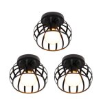Uni lot de 3 r�tro m�tal plafonnier noir cage en form boule industriel vintage suspensions luminaire ...