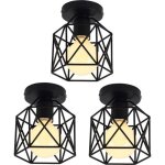 Uni lot de 3 retro plafonnier industrielle en m�tal carr� fer suspension cage cube luminaire e27 pour ...