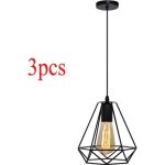 Uni lot de 3 suspension luminaire industrielle e27 diamant cage lustre suspension plafonnier en fer forg ...