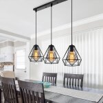 Uni lustre suspension cage forme diamant contemporain plafonnier lampe noir