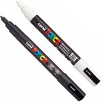Uni posca pc - 3m lot de 2 marqueurs  peinture noir et blanc 09 - 13 mm[801]