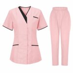 Uniforme blouse medicale et pantalonde travail femme taille elastique - rose - tenue soignante uniforme ...