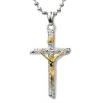 Unisex j�sus christ croix crucifix pendentif collier homme femmes - acier - deux tons or et dargent - ...