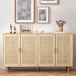Urban meuble buffet 4 portes en bois et cannage ? style naturel et chaleureux
