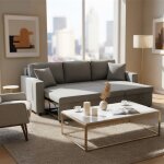 Urban meuble canap� dangle convertible en tissu lin gris m�ridienne r�versible 3 places