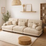 Urban meuble canap� rembourr� modulable 3 places en tissu chenille creme assise profonde