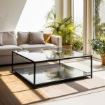 Table basse de contemporain - rectangulaire - fabriquée en verre trempé et métal - grand espace de rangement ... Table basse de contemporain - rectangulaire - fabriquée en verre trempé et métal - grand espace de rangement ...