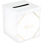 Urne en carton merci blanche et dore 21 x 25 cm - blanc