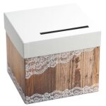 Urne en carton - d�coration de f�te - bois & dentelle - 23x205x205 cm - ouverture 14x15 cm