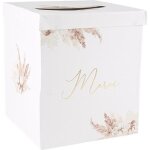 Urne carton merci pampa fleur coton 21x25cm blanc