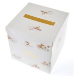 Urne tirelire carton merci fleurs coton 25cm blanc
