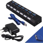 Hub usb 3. 0 - adaptateur 7 ports - alimentation - commutation automatique - noir