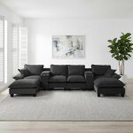 Uscriate - canap� u modulable chenille cloud sofa usb 2 consoles rangement porte - gobelets 2 ottomanes ...