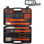 Ustensiles de barbecue - malette 18 pi�ces - acier inoxydable - manches en bois - couleur orange