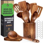 Ustensiles de cuisine en bois - ensemble premium en teck de 12 pi�ces avec cuill�re en bois et spatule ...