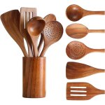 Ustensiles de cuisine en bois - ulisem - lot de 6 avec support et poign�e ergonomique - adapt� po�les ...