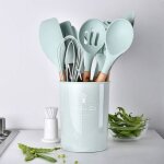 Ustensile de cuisine en silicone avec support outils de gadget résistant à la chaleur antiadhésif non ... Ustensile de cuisine en silicone avec support outils de gadget résistant à la chaleur antiadhésif non ...