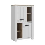 Vaisselier 2 portes 4 niches blanc mat d�cor bois poign�es noir - leane