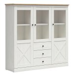 Vaisselier 3 portes 3 tiroirs petits - meubles - victoria - 153 x 43 x 201cm - blanc et bois